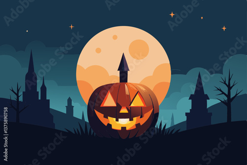halloween background with pumpkin and bats