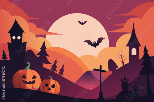 halloween background with pumpkin and bats