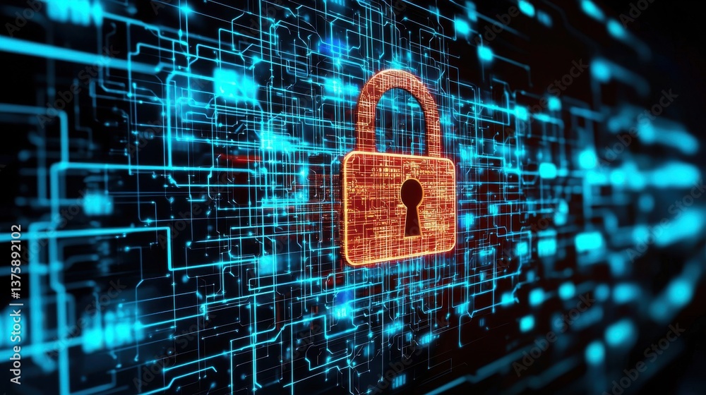Digital Security Concept with Locked Padlock on Futuristic Circuit Board Background Cybersecurity data protection and network privacy technology Encrypted information restricted access Digital Security Concept with Locked Padlock on Futuristic Circuit Board Background Cybersecurity data protection and network privacy technology Encrypted information restricted access