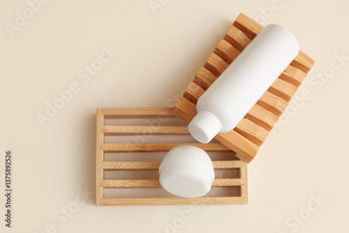 Wooden stands, jar and bott...