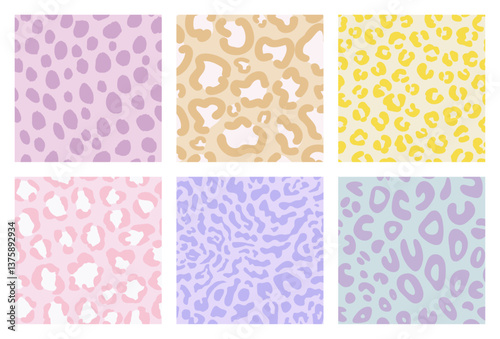 Animal print backgrounds include 6 different designs,  leopard, cheetah, jaguar patterns, in pastel colors