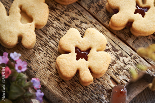 Linzer Easter cookie with lungwort flowers in spring