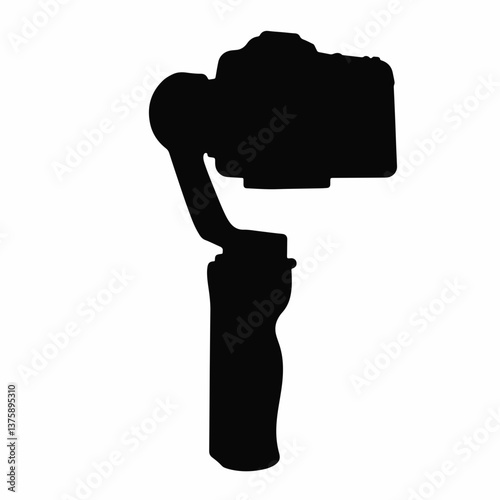 Handheld gimbal stabilizer silhouette on white background, tech innovation