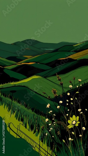Tranquil Rolling Hills with Wildflowers