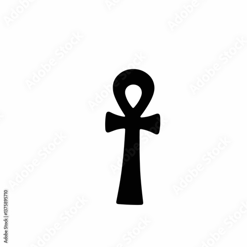 Ankh symbol silhouette on white background, ancient spirituality