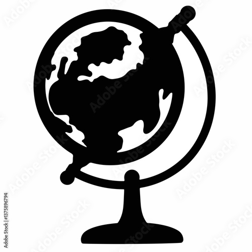 Stylish silhouette of vintage globe on white background, global exploration