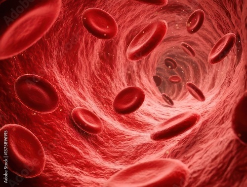 red blood cells flowing inside human vein or artery medical biology background