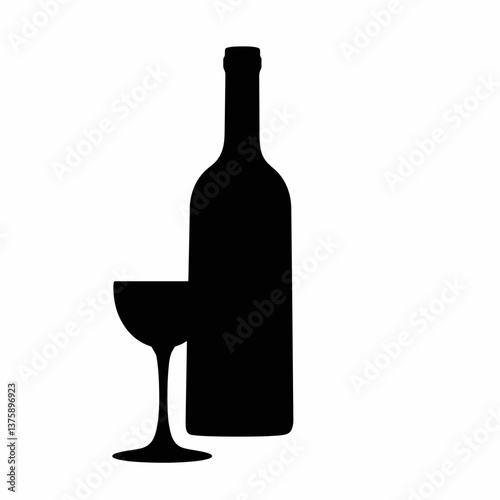 Stylish silhouette of wine decanter and glass on white background, elegance