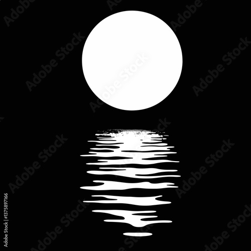 Full moon silhouette reflecting over ocean waters, natural beauty