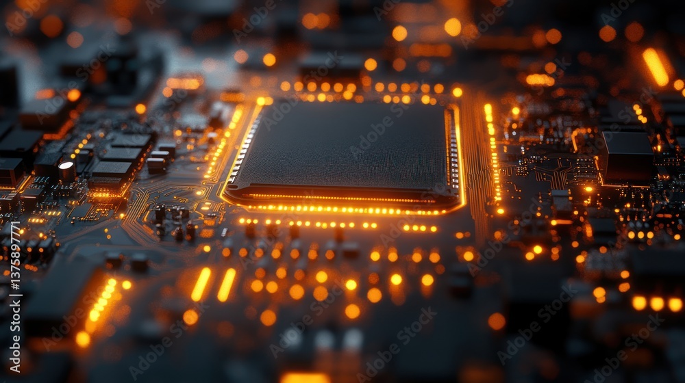 Obraz premium High-tech CPU on glowing circuit board
