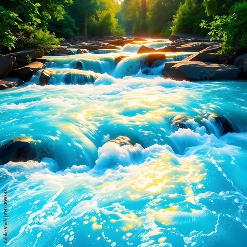 Tranquil River Landscape with Cascading Water