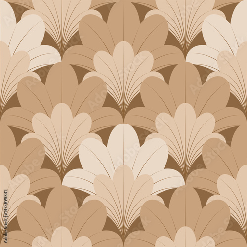 A Seamless Retro Floral Design Pattern in Brown Tones. A Seamless Art Deco Pattern Featuring Stylized Flowers Motifs in Neutral Tones.