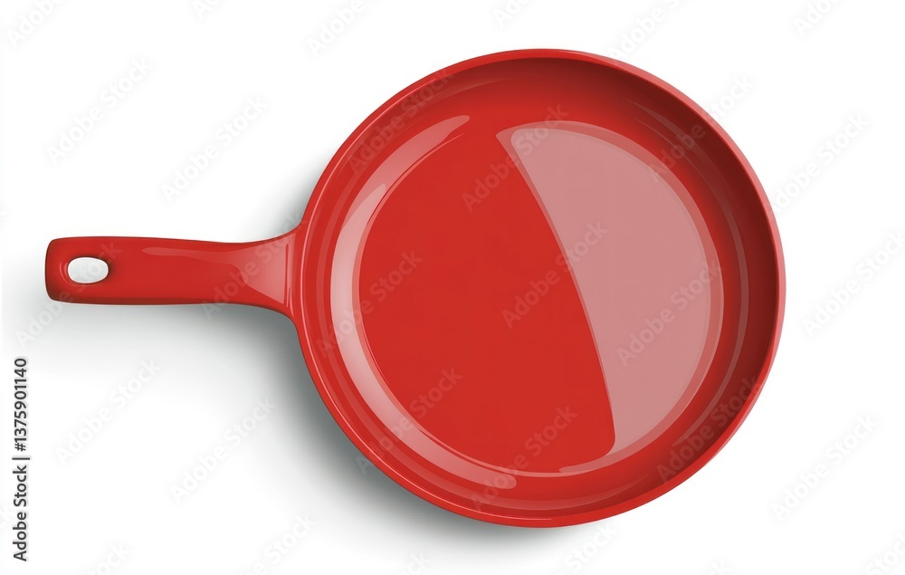 Shiny Red Frying Pan Isolated on White Background for Culinary Uses Shiny Red Frying Pan Isolated on White Background for Culinary Uses