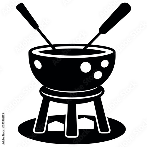Cheese fondue silhouette illustration on white background.