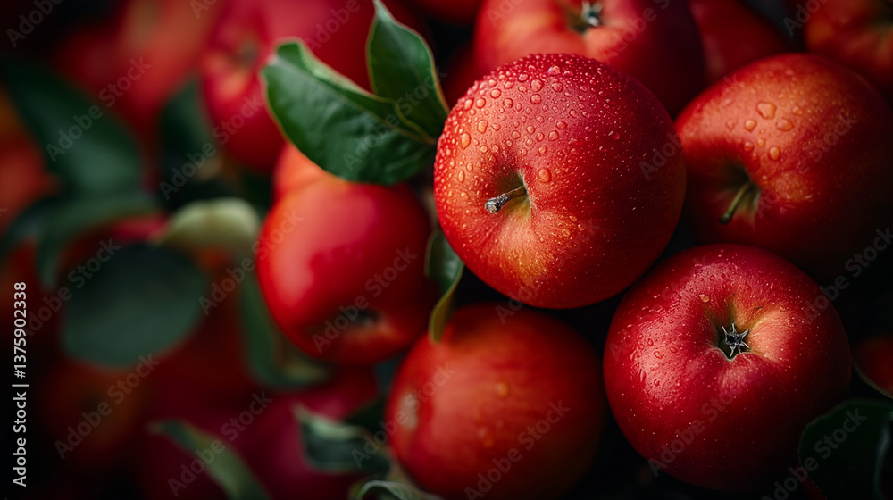 Fresh red apples with green leaves in natural light Fresh red apples with green leaves in natural light