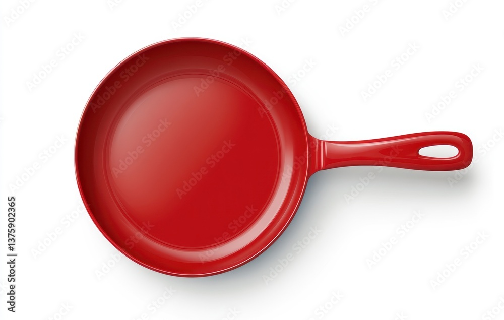 Red Frying Pan on White Background Ready for Delicious Cooking Red Frying Pan on White Background Ready for Delicious Cooking