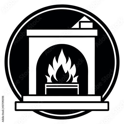Cozy fireplace vector icon. 