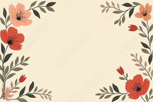 Obraz na płótnie Floral border with red peach flowers for elegant design w salonie
