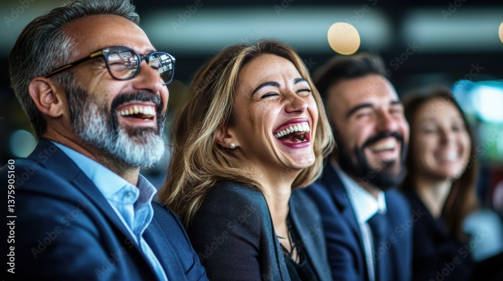 A group of people joyfully laughing together, showcasing a moment of connection and happiness in a social setting. A group of people joyfully laughing together, showcasing a moment of connection and happiness in a social setting.