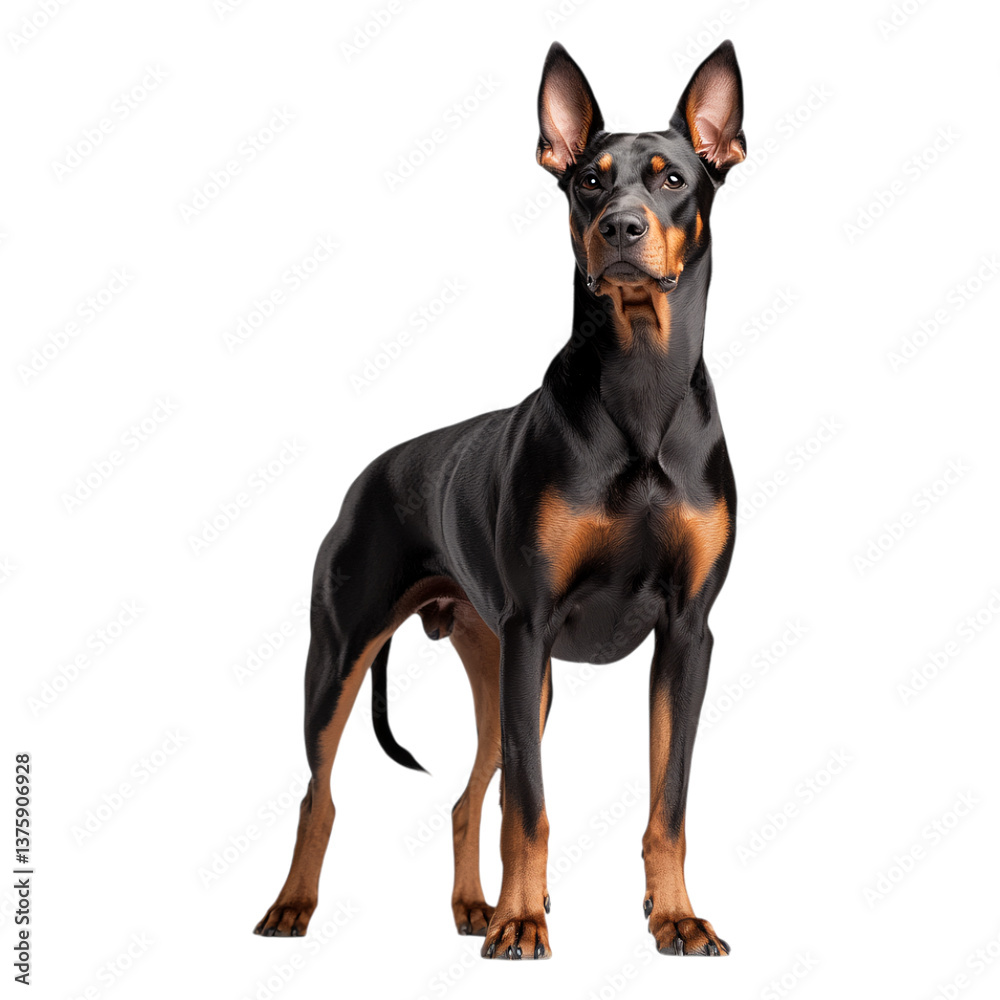 Alert Doberman Pinscher Portrait in Home Setting on Transparent Background Alert Doberman Pinscher Portrait in Home Setting on Transparent Background