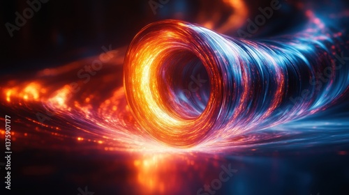 Fototapeta Naklejka Na Ścianę i Meble -  Abstract vortex tunnel, fire and ice, cosmic energy, swirling space