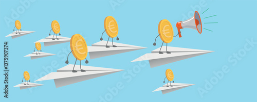Vector icons euro, gold coins, european currency. Wealth, economic growth, profitable investment, financial strategy
