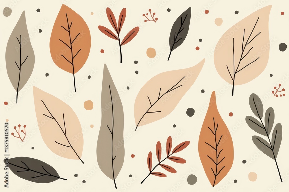 Autumn leaf pattern with neutral tones minimal design