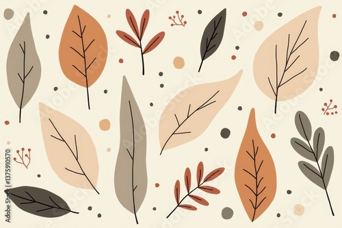 Obraz na płótnie Autumn leaf pattern with neutral tones minimal design w salonie