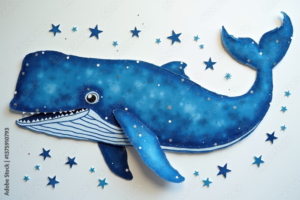 Whimsical whale surrounded stars in ocean theme