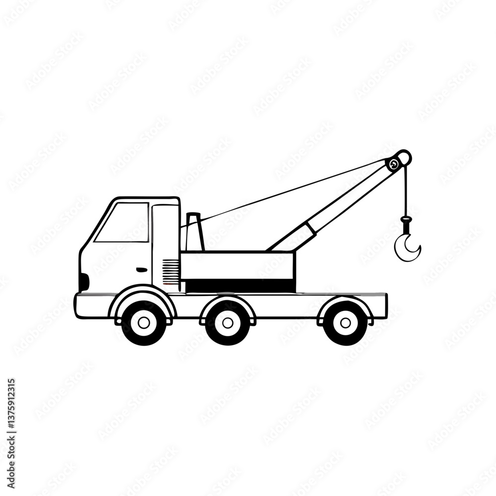 Tow truck with crane hook outline icon Tow truck with crane hook outline icon