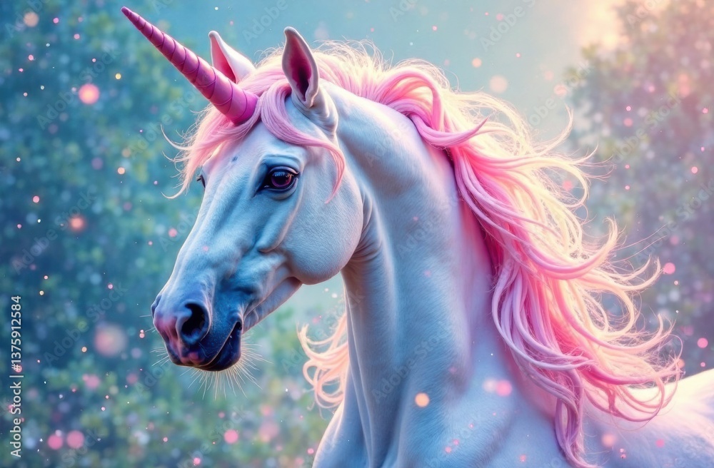 Enchanted unicorn gazing with a magical background Enchanted unicorn gazing with a magical background
