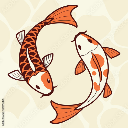 Two koi fish one orange and brown.