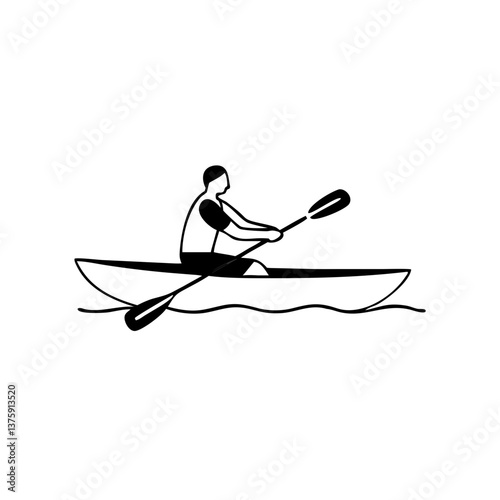 Man rowing boat in outline icon style