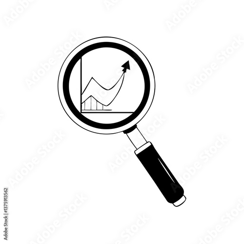 Magnifying glass with graph in flat outline style