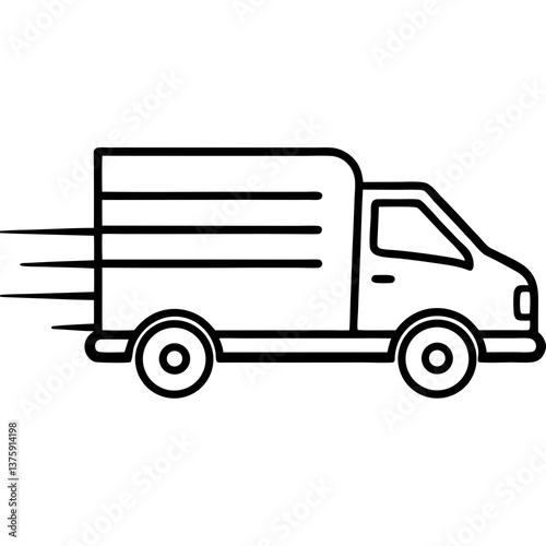 Swift Delivery: A minimalist black and white illustration of a delivery truck speeding along, hinting at the fast and efficient movement of goods. Capturing speed and efficiency.