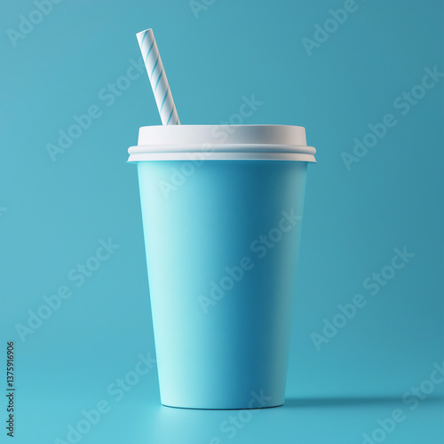 Vibrant Milkshake Cup with Paper Lid in Bright Blue Paper Design for Refreshing Stock Imagery