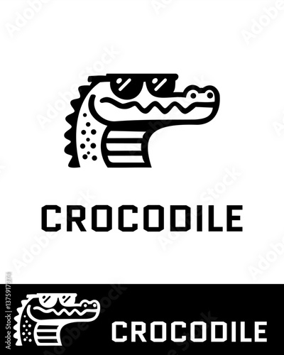 A cool and stylish logo featuring a cartoon alligator or crocodile wearing sunglasses with a fun and modern design