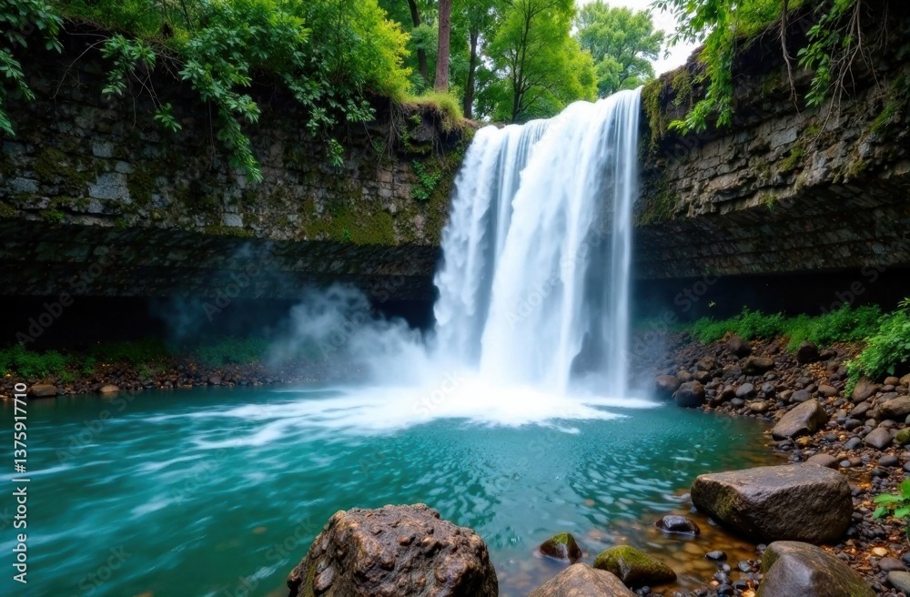 Fototapeta premium Majestic waterfall cascading into serene turquoise pool 