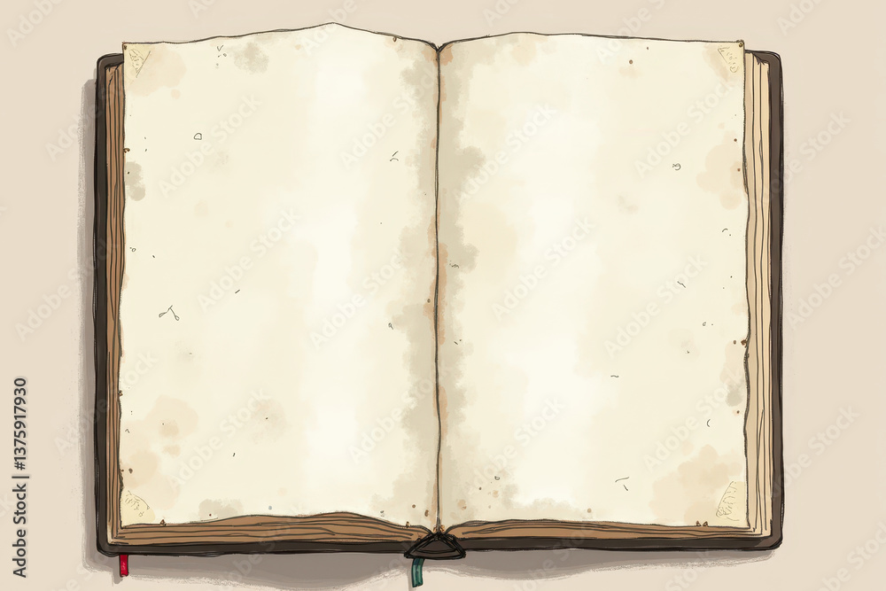 Open book with blank parchment pages