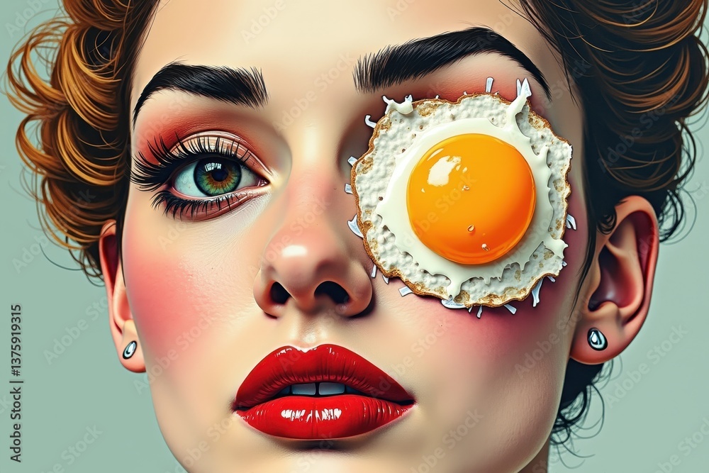 Woman posing with fried egg eye patch
