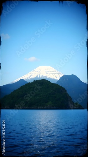 Tranquil Lake with Snow-Capped Volcano