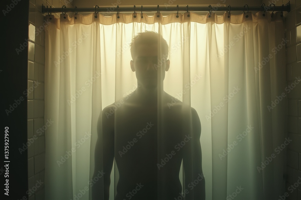 Silhouette of man shower curtain