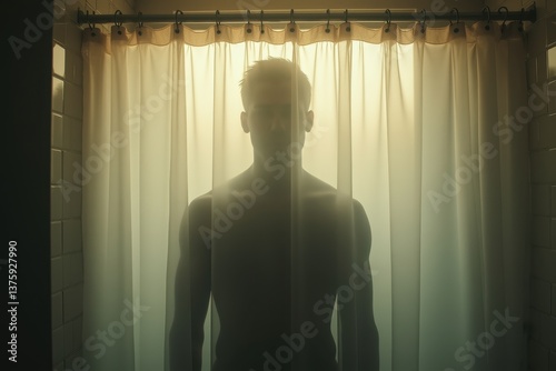 Obraz na płótnie Silhouette of man shower curtain w salonie