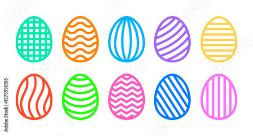 Easter geometric eggs set. Paper or laser cutting templates. Vector black illustrations. Decorative holiday symbols. Isolated on white background. Carved pattern. For laser, plotter cutting, print.