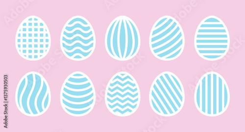 Easter geometric eggs set. Paper or laser cutting templates. Vector color illustrations. Decorative holiday symbols. Isolated on white background. Multilayered eggs. For laser, plotter cutting,print.
