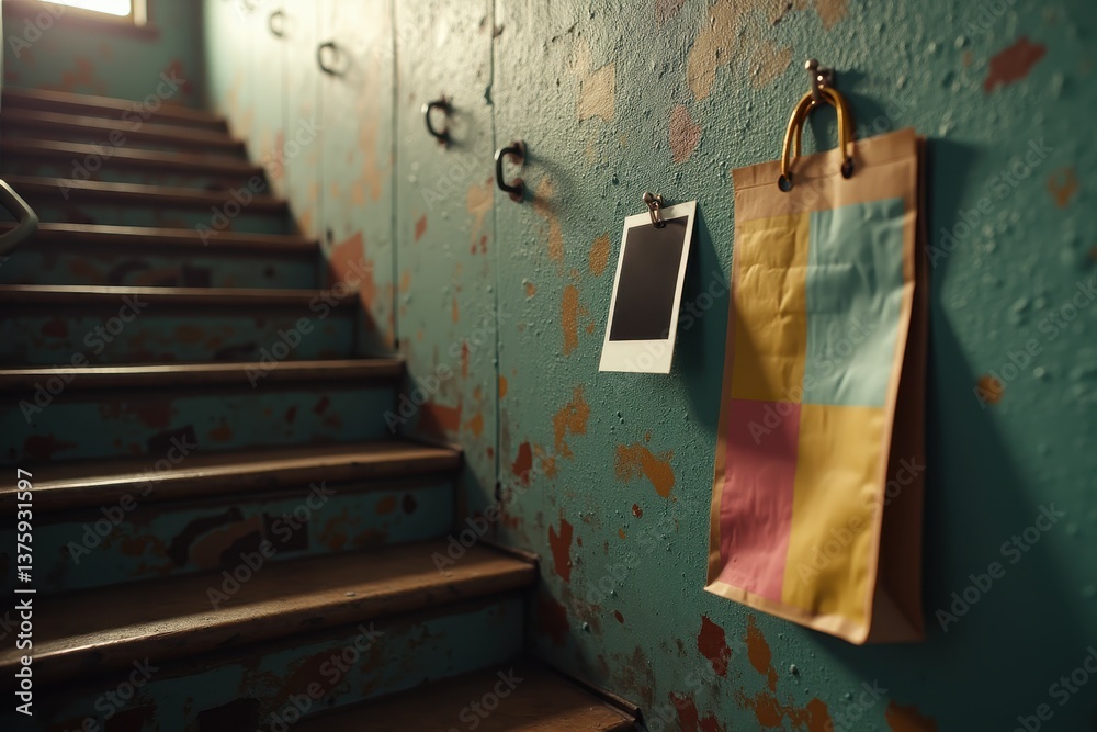 Colorful stairway scene with modern decor pastel bag