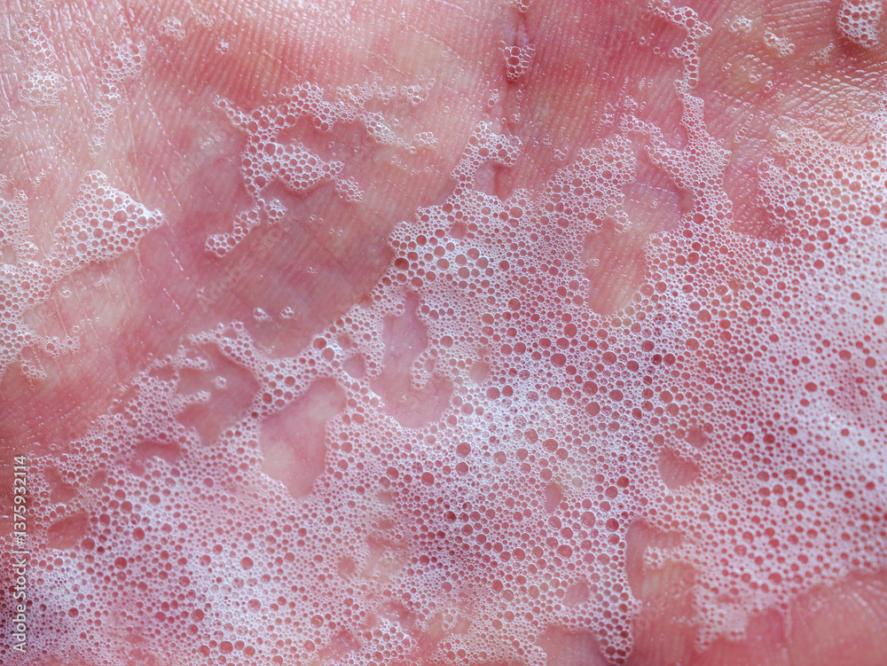Fototapeta premium Close-up of Soap bubbles on hands, hand washing