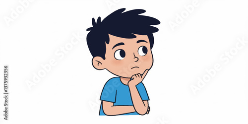 Cartoon Boy Thinking, Vector Illustration