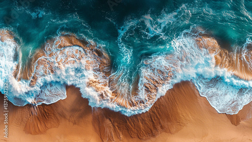 Aerial drone view of a tidal river meeting the open ocean