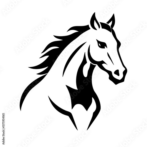 Horse head vector illustration, perfect for logos, icons, and symbols, elegant equine design for various projects, black silhouette, animal graphic, pet artwork, minimal style.